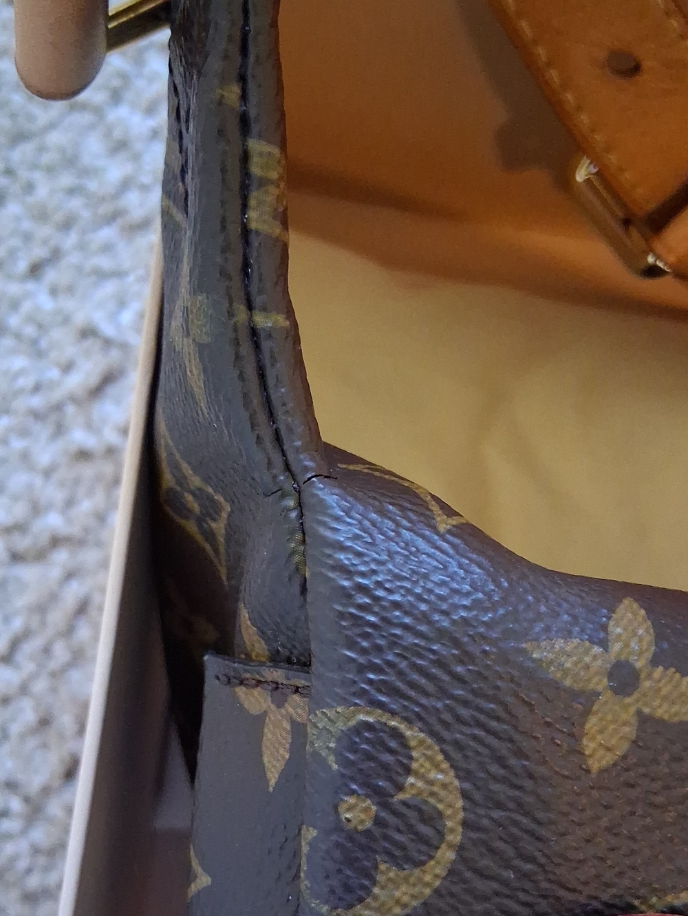 Authentic Louis Vuitton Brown Monogram Crossbody Sling Bum Bag with Tan Strap - Picture 16 of 17